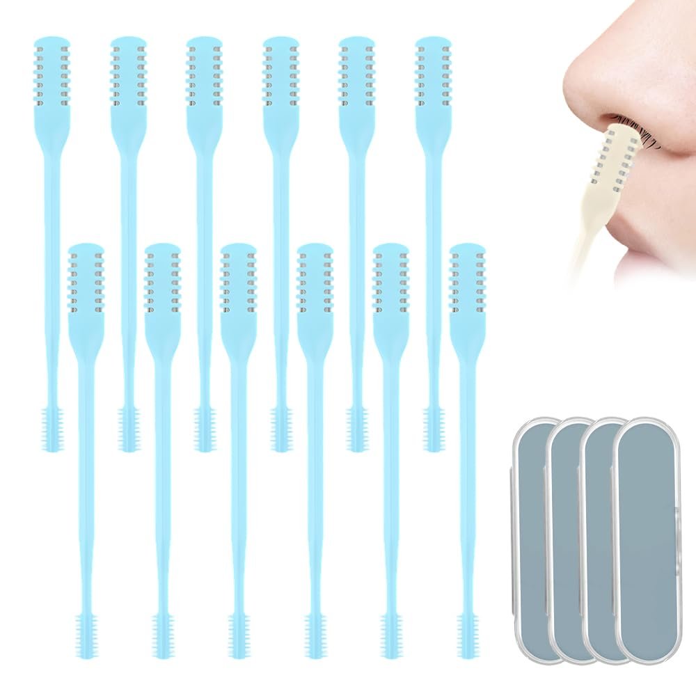 NOGCAW Nasal Hair Cutter, Nasal Hairs Remover Tool, 360 Rotating Portable Manual Nose Hair Remover, Double Sided Noses Hairs Knife Travel Essentials (Blue, 12)