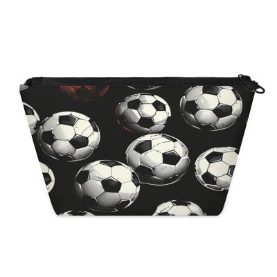 Cosmetic Bag for Women Trendy Makeup Bags Organizer Travel Waterproof Toiletry Case Small Storage Zipper Pouch Trips Accessories Football Red And Black Themed Gifts Dailyuse