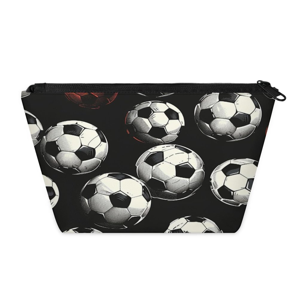 Cosmetic Bag for Women Trendy Makeup Bags Organizer Travel Waterproof Toiletry Case Small Storage Zipper Pouch Trips Accessories Football Red And Black Themed Gifts Dailyuse