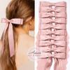 10PCS Silky Satin Hair Bows Pink Hair Clip Ribbon Accessories Ponytail Holder Slides Metal Clips French Barrette Hair Bow for Women Girls Toddlers Teens Kids view 2