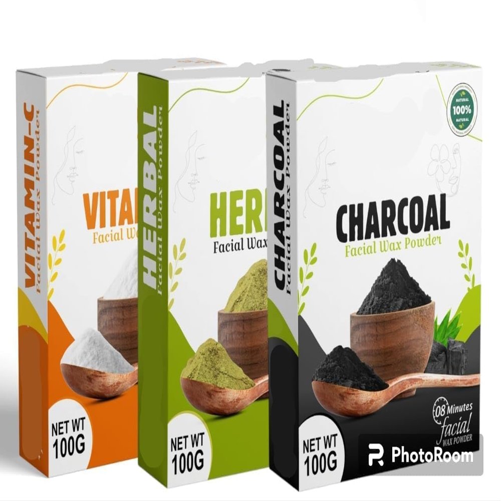 SH Harbal Fa*cial Hair Removal Po*wder For Women, Charcoal Fa*cial W.axPowder, Vitamin C Fa*cial W.ax Po*wder(300Gm), 8 Min Herbal W.ax,Vitamin-C Wax And Chocolate W.axCombo, Pack of 3
