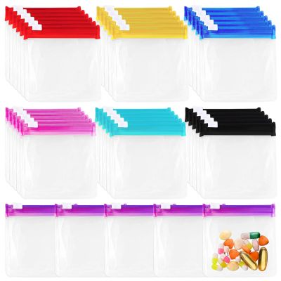 Tressify 35 Pcs Reusable Pill Pouch Bags, Colorful Ziplock Storage Pouches for Travel, Medicine, and Small Accessories