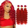 Red Bundles Deep Wave Bundles Human Hair 12 12 12 Inch Unprocessed Brazilian Virgin Hair Weave 3 Bundle Red Deep Wave Human Hair Extensions 50 Grams Per Bundle view 1