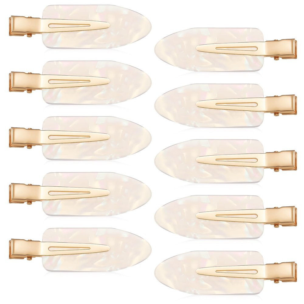 10 Pcs No Crease Hair Pins Flat Hair Makeup Clips Cute No Bend Accessories Small Duck Barrettes for Women Teen Girls Thin Fine Curly Styling Sectioning (White)