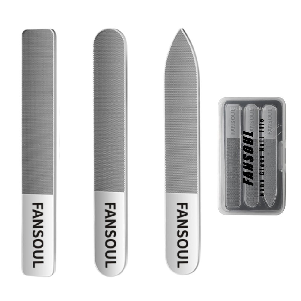 FANSOUL Nano Glass Nail File And Buffer 3 Pack Set for Natural Nails - Glass Nail Files with Round, Pointed, Square Heads for Shaping & Polishing, Manicure Tools for Healthy Nails, Gift Idea for Women