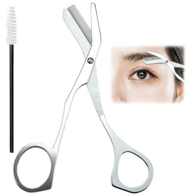 Eyebrow Scissors with Comb Stainless Steel Eyebrow Trimmer Scissors Eyebrow Trimming Kit For Men Women, Precision Grooming Kit (Silver eyebrow scissors + brush)