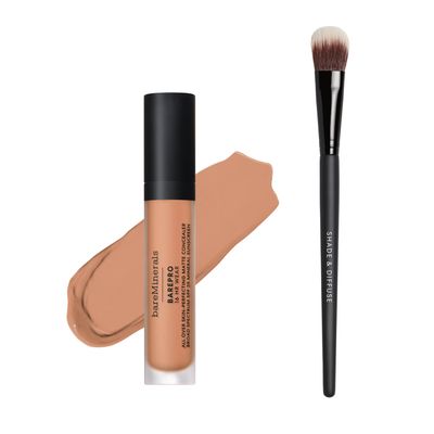 bareMinerals BarePro 16HR All Over Skin-Perfecting Natural Matte Concealer Mineral SPF 25 with Niacinamide + Shade & Diffuse Concealer Brush Bundle