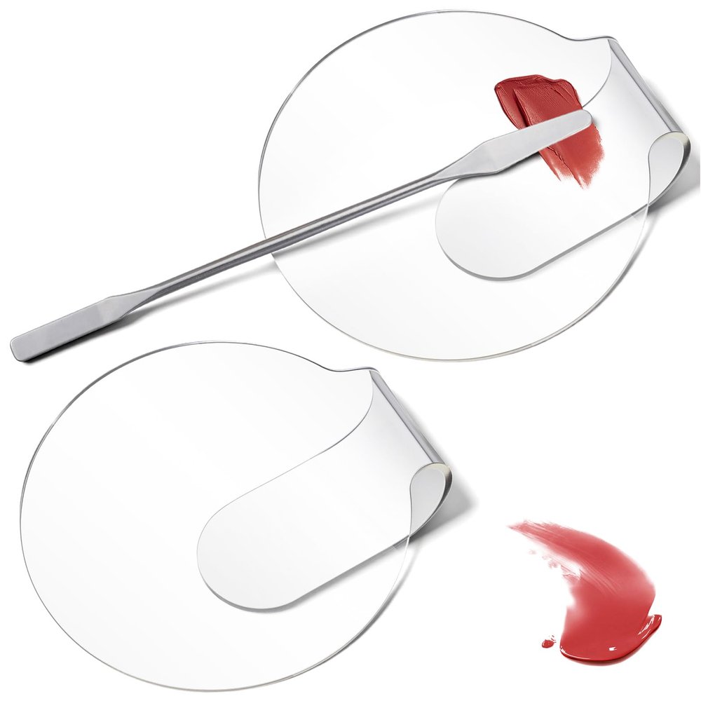 2 Pieces Makeup Mixing Palette with 1Pcs Mixing Stick, Clear Acrylic Makeup Palette Tray, Eyeshadow Hand Cosmetic Foundation Dish Handheld Make Up Plate for Blending