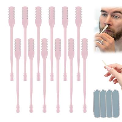 2-in-1 Nasal Cutter,2026 New Nose Hair Trimmer for Men Women,360 Rotating Portable Manual Nose Hair Remover,Noses Hairs Knife Travel Essentials (Pink-12PC)
