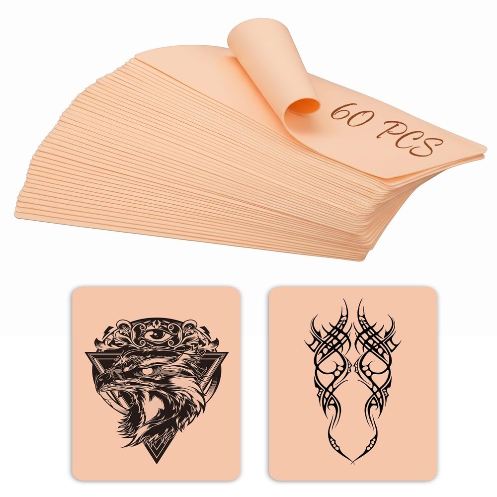 Aiuulu 60 Pcs Fake Tattoo Practice Skin, 7.48" X 5.71" Practice Reelskin for Tattooing Kit, Suitable for Beginners Experienced Artists
