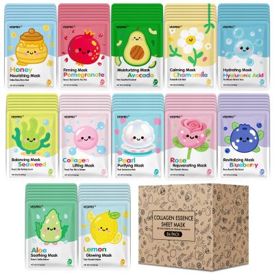 84 Pack Bulk Sheet Face Masks Skin Care,Hydrating and Moisturizing Collagen Facial Masks for All Skin Tybe,Spa Party for Women,Christmas Gifts,stocking stuffers for teen girls (12 Types x 7 Pcs)