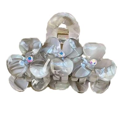 Elegant Flowers Claw Clip,Rhinestone Flower Hair Claw Clips,Flower Hair Jaw Clip,Acetate Hair Clip for Girls,Small Hair Claw Barrettes for Women (Grey)