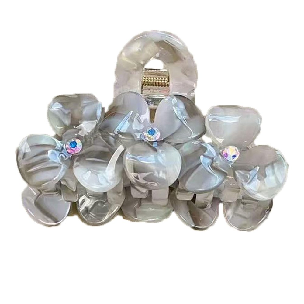 Elegant Flowers Claw Clip,Rhinestone Flower Hair Claw Clips,Flower Hair Jaw Clip,Acetate Hair Clip for Girls,Small Hair Claw Barrettes for Women (Grey)