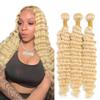 12 14 16 Inch #613 Blonde Bundles Human Hair Deep Wave Bundle #613 Honey Blonde 3 Bundles 300g/Pack Unprocessed Brazilian Virgin Hairs Double Weft Weaves Hair Extensions view 1