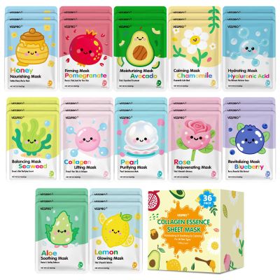 36 Pack Skincare Facial Masks, Hydrating & Moisturizing Face Masks for All Skin Types, Bulk Collagen Sheet Face Mask for Women, Spa Party Favors, Stocking Stuffers for Teens Girls, Christmas Gifts