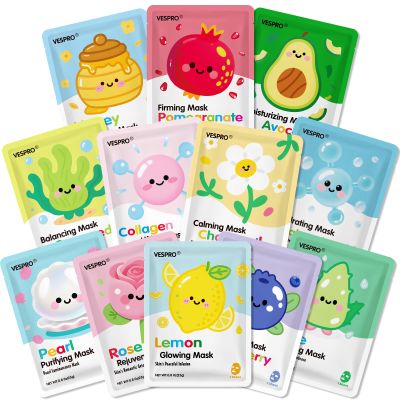 12 Pack Face Masks for Women, Hydrating & Moisturizing Facial Mask for Skin Care, Bulk Sheet Collage Spa Party Supplies, Christmas Gifts, Sleepover Party for Teen Girls, Stocking Stuffers for Women