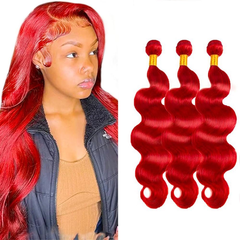 Red Bundles Human Hair Body Wave Bundles 14 14 14 Inch Unprocessed Brazilian Virgin Remy Hair Wine Red 3 Bundle Burgundy Body Wave Human Hair Extensions 50 Gram Per Bundle