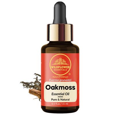 Wildflower Essentials Oakmoss Essential Oil (Evernia prunastri) 100% Natural Steam Distilled Oil for Face, Skin, Hair, Body | with Glass Dropper 0.50 Fl Oz (15ml)