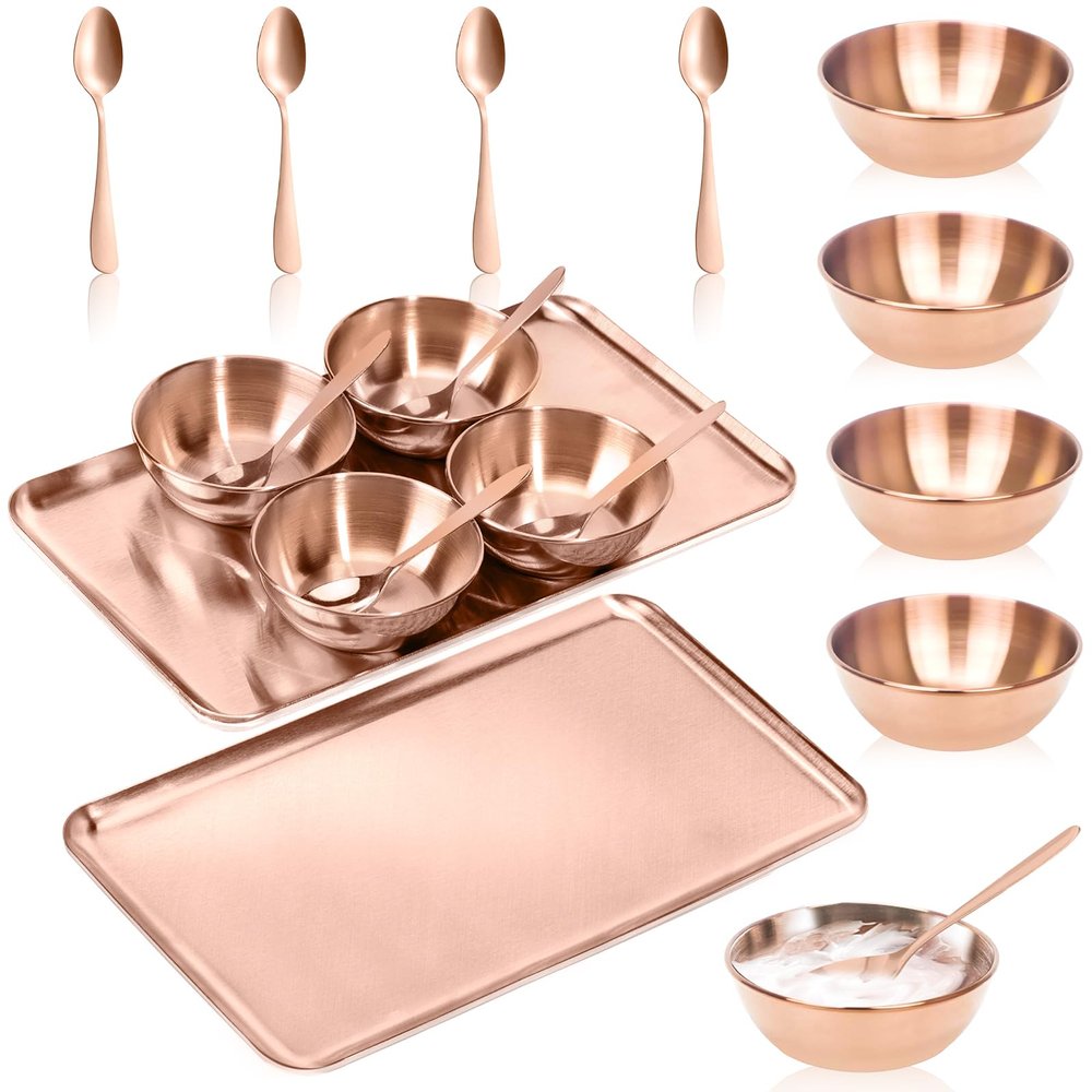 DLUGOPIS 9 Pcs Gold Facial Supplies Large Gold Skincare Tray 4 Stainless Steel Facial Mask Mixing Bowls 4 Esthetician Mixing Spoons Spa Tray Esthetician Bowls for Mask Body Care Bathroom