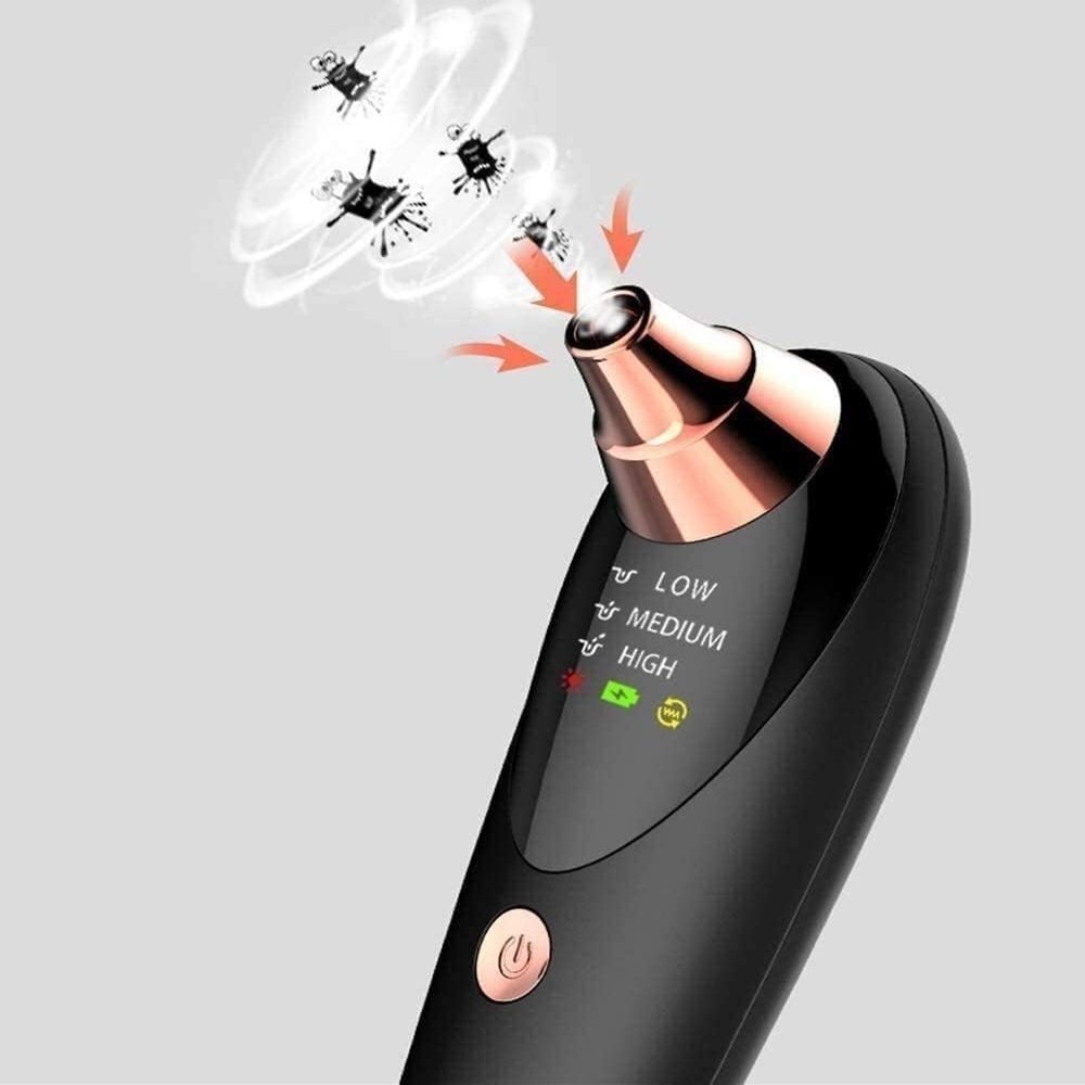 HCUCTOS Blackhead Remover Vacuum, Facial Pore Cleaner, Electric Acne Whitehead Extractor Tool with 3 Suction Power, Probes(Black)