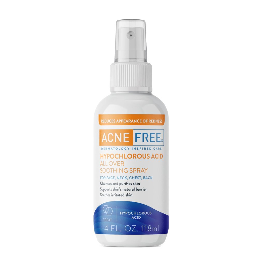 AcneFree Hypochlorous Acid Soothing Spray for Face & Body  Redness Relief Mist for Acne-Prone, Sensitive, or Irritated Skin  Gentle Daily Spray for Breakout Support & Skin Barrier Balance  4 ounce