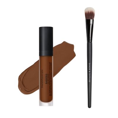 bareMinerals BarePro 16HR All Over Skin-Perfecting Natural Matte Concealer Mineral SPF 25 with Niacinamide + Shade & Diffuse Concealer Brush Bundle