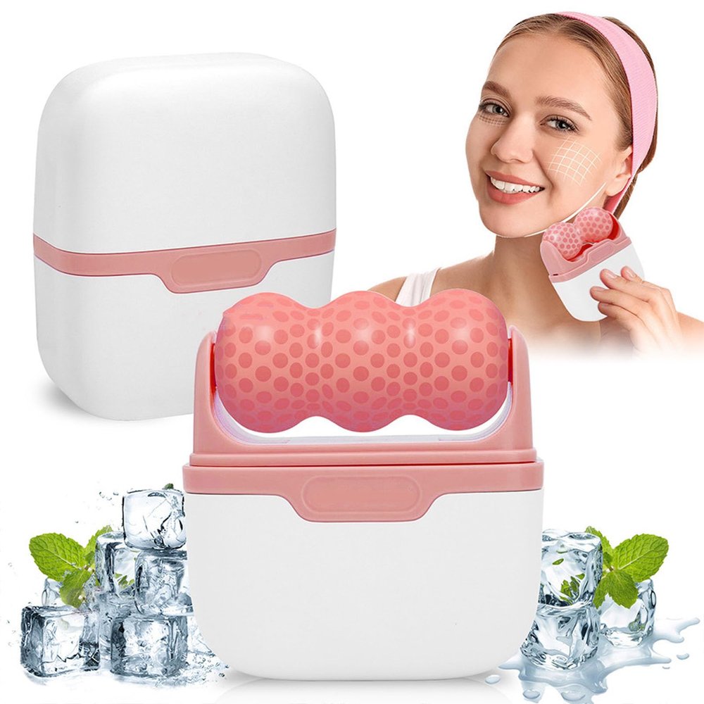 YUYTE 2 in 1 Ice Roller for Face and Eyes, Double Ended Facial Ice Roller Massager for Puffiness, Migraine Relief, Skincare Tool for Whole Body (Pink)