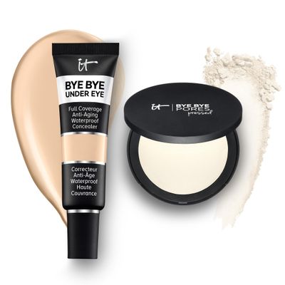 IT Cosmetics Bye Bye Undereye Full Coverage Eye Concealer (11.0 Light Nude - 0.4 fl oz) for Brightening & Color-Correcting & Bye Bye Pores Pressed Powder (Translucent) for Setting Face Makeup
