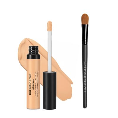 bareMinerals Original Liquid Mineral Concealer, Brightening Dark Circle + Maximum Coverage Flat Concealer Brush Bundle