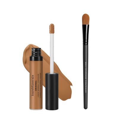 bareMinerals Original Liquid Mineral Concealer, Brightening Dark Circle + Maximum Coverage Flat Concealer Brush Bundle