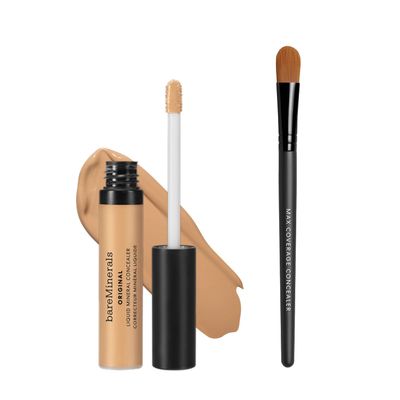 bareMinerals Original Liquid Mineral Concealer, Brightening Dark Circle + Maximum Coverage Flat Concealer Brush Bundle