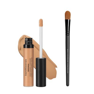 bareMinerals Original Liquid Mineral Concealer, Brightening Dark Circle + Maximum Coverage Flat Concealer Brush Bundle