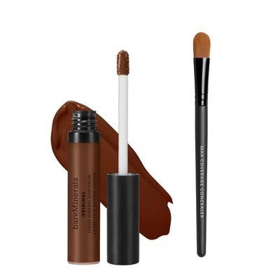 bareMinerals Original Liquid Mineral Concealer, Brightening Dark Circle + Maximum Coverage Flat Concealer Brush Bundle