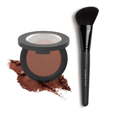 bareMinerals Gen Nude Powder Blush, Mineral-Based Pressed Powder + Blooming Makeup Blush Brush Bundle