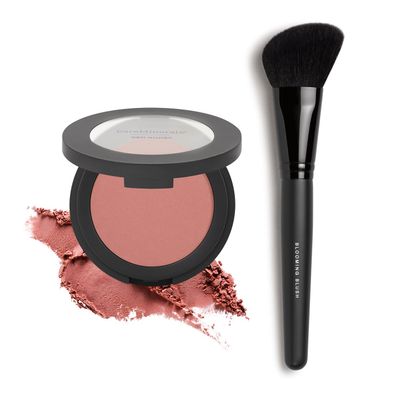 bareMinerals Gen Nude Powder Blush, Mineral-Based Pressed Powder + Blooming Makeup Blush Brush Bundle
