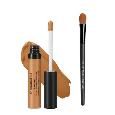 bareMinerals Original Liquid Mineral Concealer, Brightening Dark Circle + Maximum Coverage Flat Concealer Brush Bundle