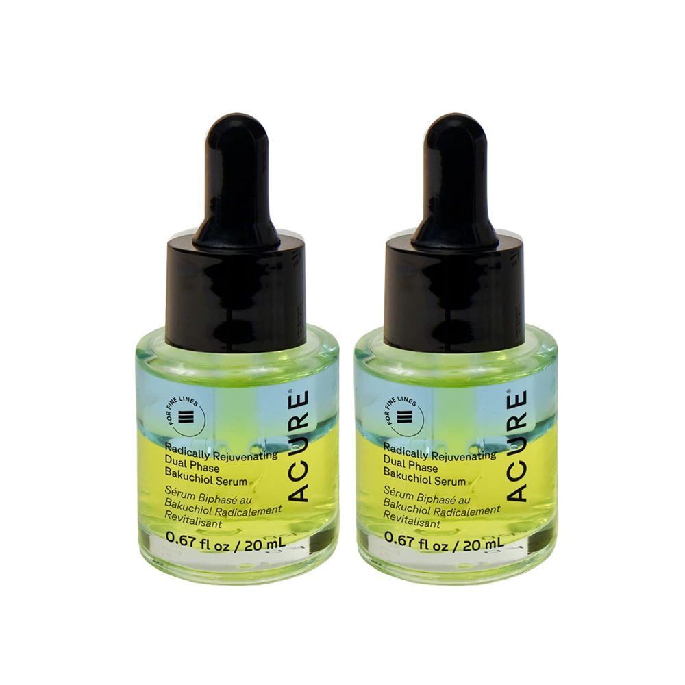 Acure Radically Rejuvenating Dual Phase Bakuchiol Serum - Bakuchiol Oil Serum for Face, Anti Aging Retinol Alternative for Wrinkles & Fine Lines, Cold Pressed Botanical Oils, 0.67 fl oz (2 Pack)
