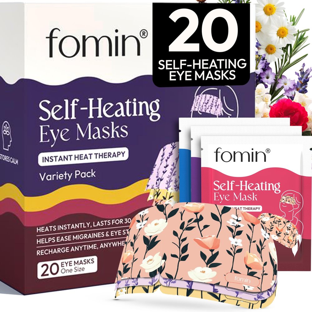 Fomin Self Heating Eye Mask- 20 Pack - Variety Pack Heated Eye Mask Warm Compress for Eyes, Disposable Self Heating Steam Mask for Home, Sleep, Spa, Travel Essentials & Relaxation Gifts for Women