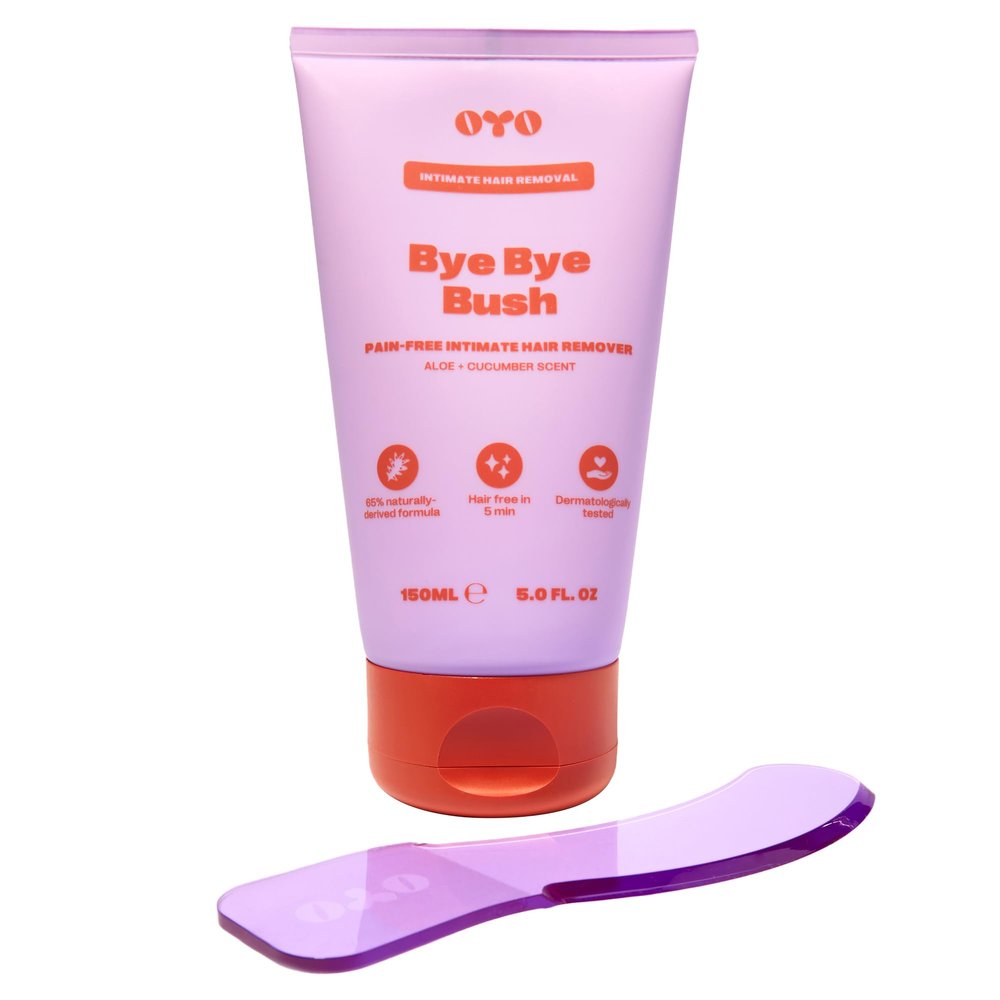 Bye Bye Bush by OYO  Hair Removal Cream for Women Private Area, Bikini Line, Inner Thighs & Armpits, Sensitive Skin Formula, 65% Naturally Derived, Fast Acting Aloe Cucumber  5 fl oz