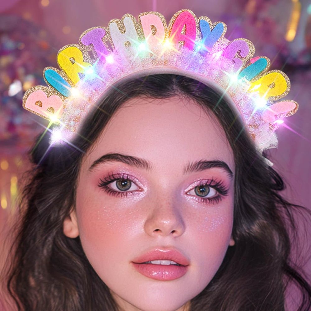 Aceorna Light Up Birthday Girl Headbands LED Pink Birthday Crown Headpiece Glitter Party Hair Accessories for Women (Pink, One Size)