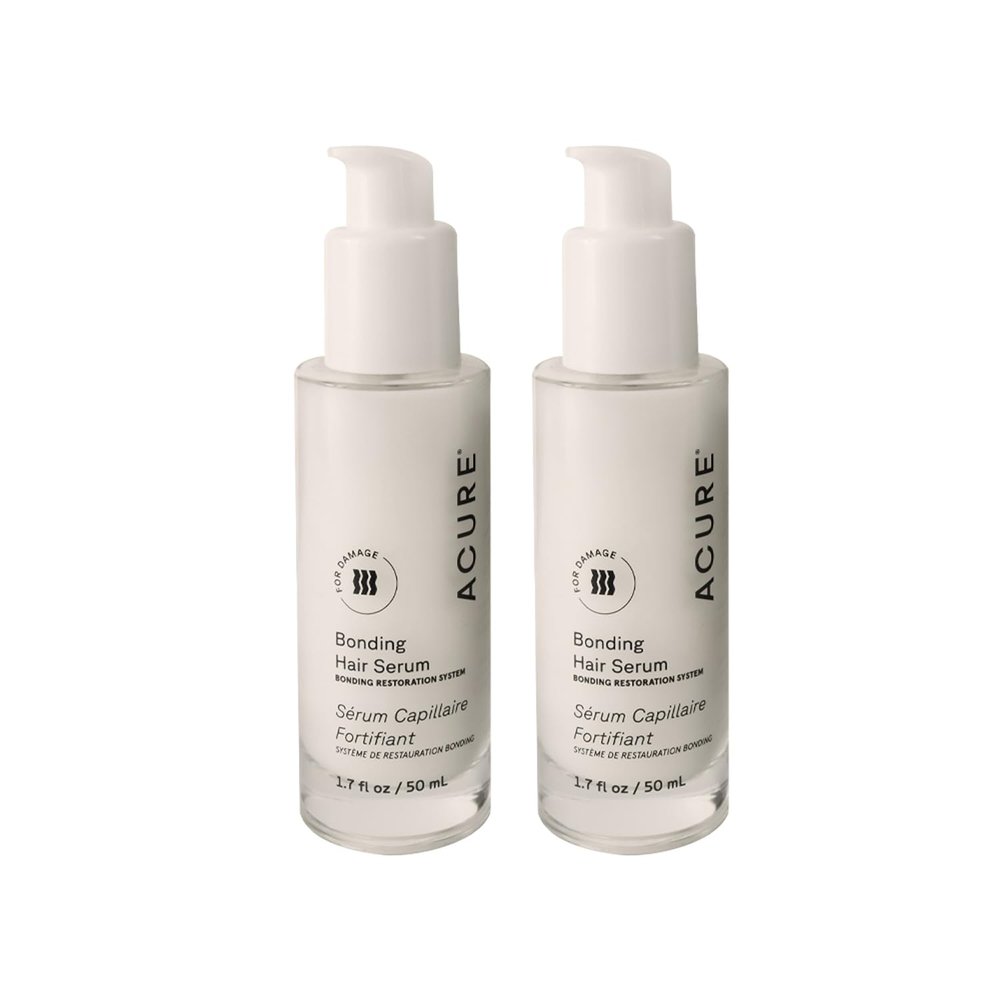 Acure Bonding Hair Serum - Leave In Hair Oil for Damaged and Frizzy Hair, Treatment for Damage, Split Ends, Use on Dry, Curly, Straight Locks for Lightweight Frizz Control & Shine - 1.7 fl oz (2 Pack)