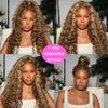 VNLQJXX Honey Blonde 360 Lace Front Wigs Human Hair Invisi Strap Ombre Highlight Deep Wave Lace Front Wigs Human Hair Pre Plucked 180 Density 360 HD Full Lace Frontal Glueless Wigs for Women 28 Inch view 4
