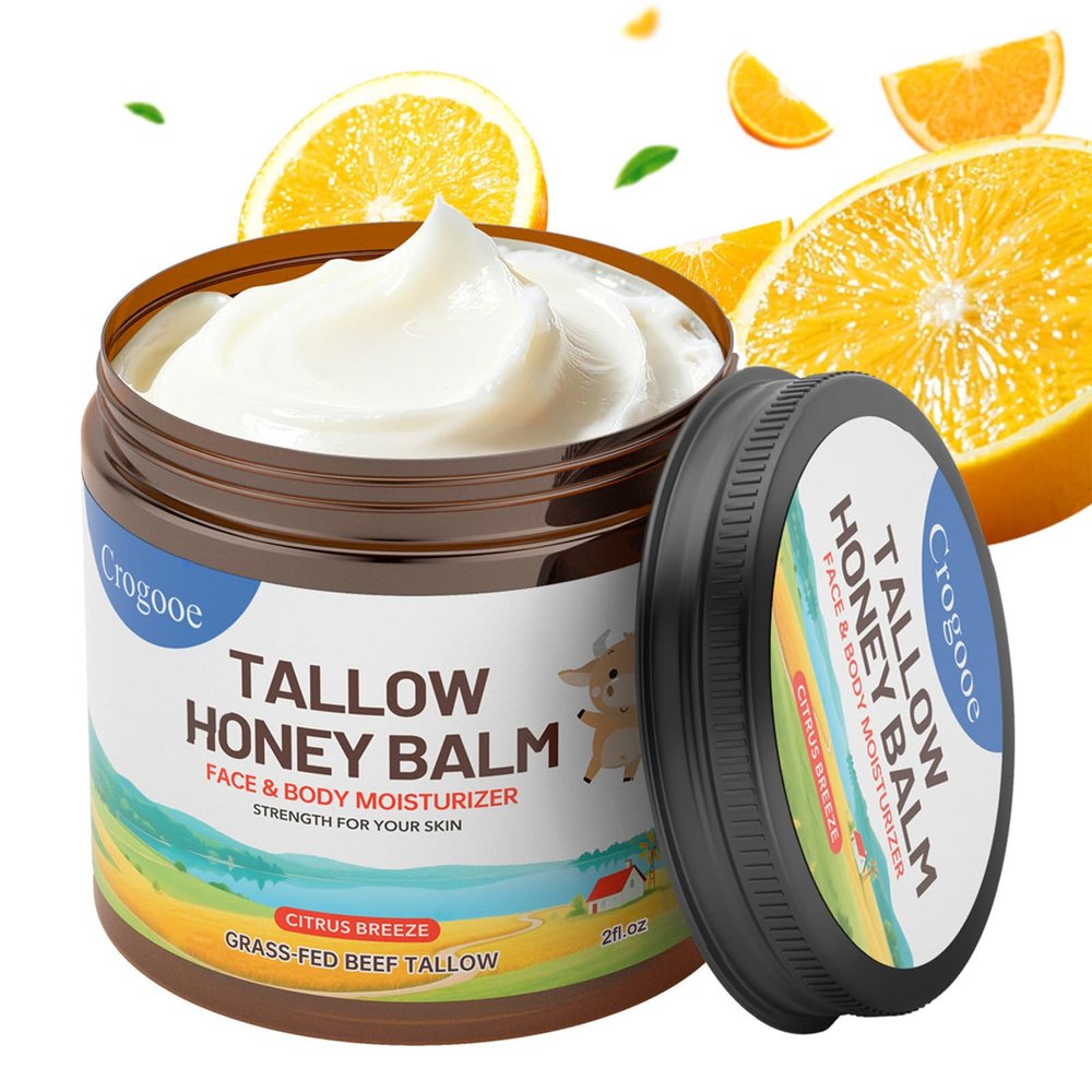 Beef Tallow for Skin - 100% Grass Fed - Whipped Tallow and Honey BalmMoisturizer Cream for Face & Body -Natural Organic Formula for Dry & Sensitive Skin (Citrus Breeze) (2 oz)
