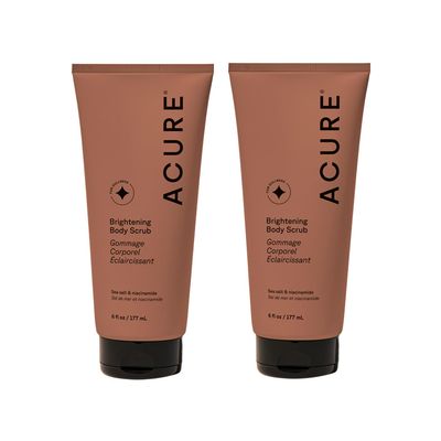 Acure Brightening Body Scrub - Exfoliating Body Scrub with Sea Salt, Scrubber for Men & Women to Smooth Sensitive Skin & Remove Dead Skin Cells, Exfoliator with Clay & Niacinamide - 6 fl oz (2 Pack)