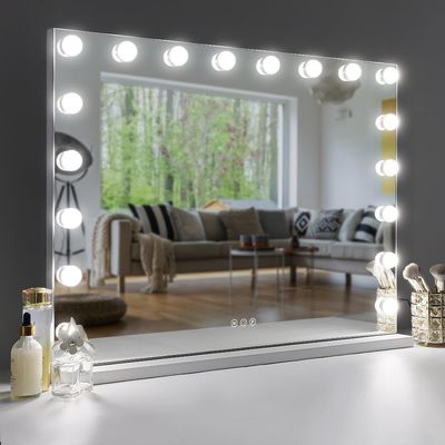 31.5" x 23.6" Lighted Vanity Mirror with USB Charging, 18 Dimmable LED Bulbs, 3 Color Modes, 10X Magnification Side Panel - Wall & Tabletop Cosmetic Mirror for Makeup & Skincare