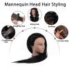 100% Real Hair Mannequin Head,TopDirect 26''Black Hairdresser Cosmetology Doll Head Styling,Manikin Heads Hairs Braiding DIY Styling with Clamp Holder and Tools Set view 3