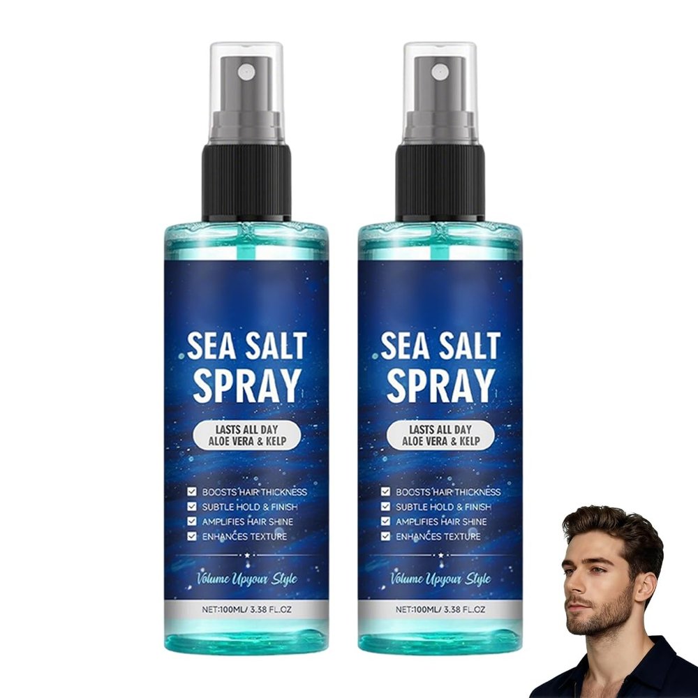 VSDFAW Sea Salt Spray for Hair Men, Styling Spray With Kelp, Aloe Vera Adds Instant Texture, Thickness, & Light Hold Suitable For Dry & Wet Hair(3.38floz) (2Pcs)