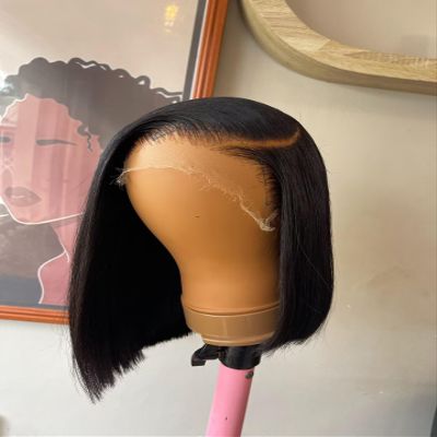 0.1mm Utra-thin HD Invisible Lace Short Bob Wig Human Hair Pre Plucked Bleached Knots 13X4 Real Swiss Lace Front Wig Side Prt 180% Density Natural Black Brazilian Wigs Baby Hair For Woman 10Inch
