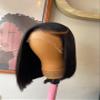 0.1mm Utra-thin HD Invisible Lace Short Bob Wig Human Hair Pre Plucked Bleached Knots 13X4 Real Swiss Lace Front Wig Side Prt 180% Density Natural Black Brazilian Wigs Baby Hair For Woman 10Inch view 1