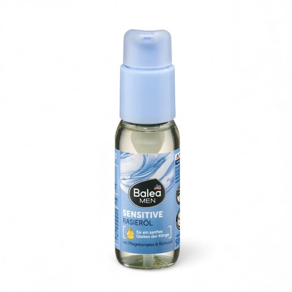 Balea MEN Sensitive Shaving Oil for Beard & Contour Natural Oil Complex with Castor Oil Soothes & Protects Sensitive Skin Smooth Glide Formula 50 ml